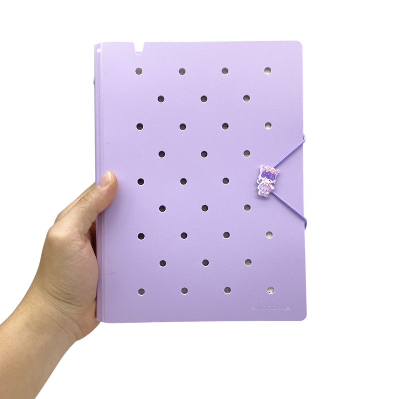 Sworld - Sổ Còng Trang Trí  A5 Bìa Cứng 6 Lỗ Charm Dây Tone Pastel ST6191-PE - Purple