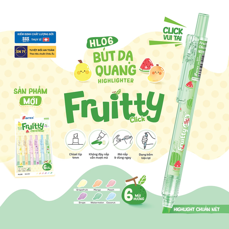 Bitex - Bút Dạ Quang Bấm Fruitty Click HL06 (Giao mẫu ngẫu nhiên)