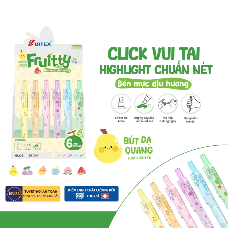 Bitex - Bút Dạ Quang Bấm Fruitty Click HL06 (Giao mẫu ngẫu nhiên)