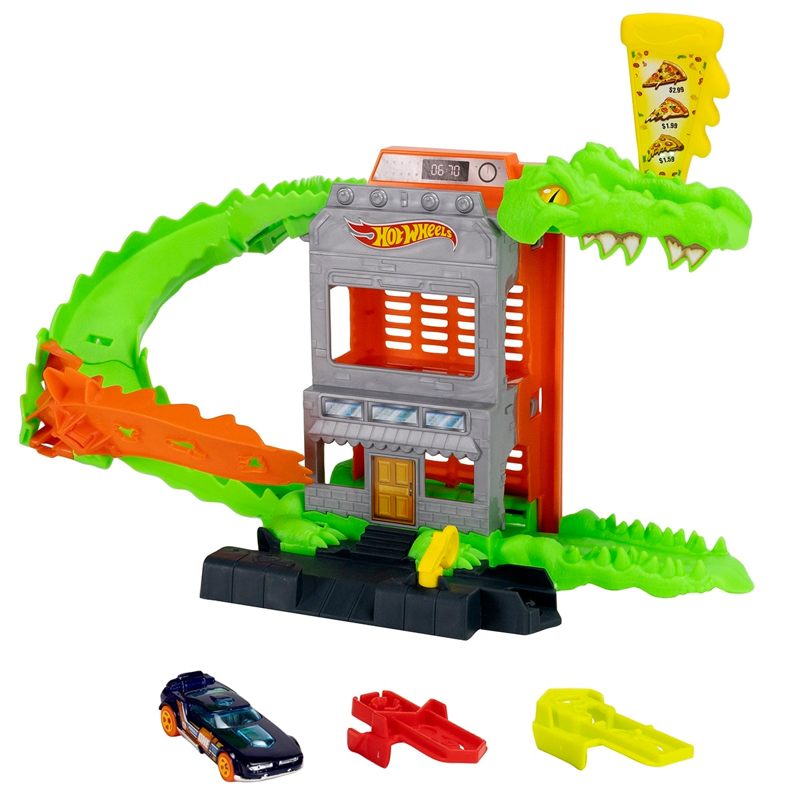 Hot Wheels - Đồ Chơi Mô Hình City Trận Chiến Tiệm Pizza Cá Sấu JHL93/HDR29