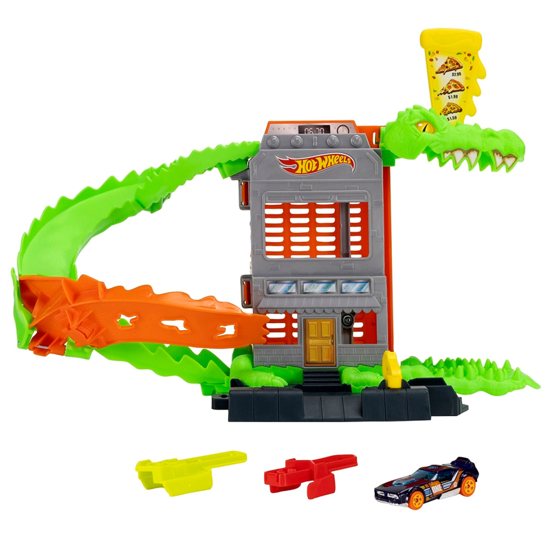Hot Wheels - Đồ Chơi Mô Hình City Trận Chiến Tiệm Pizza Cá Sấu JHL93/HDR29