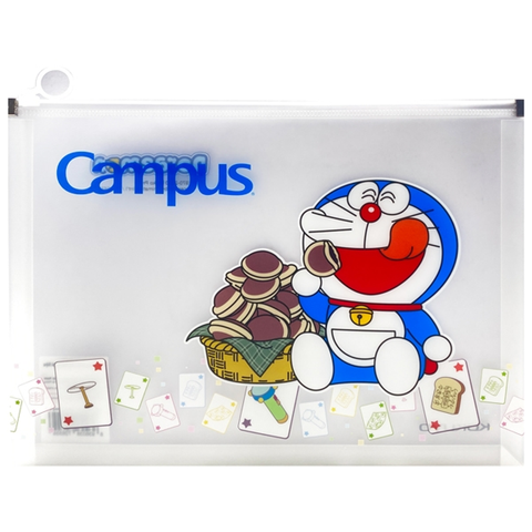 Campus - Túi Đựng Tài Liệu Doraemon Nhựa PP Khóa Zip Màu Xanh