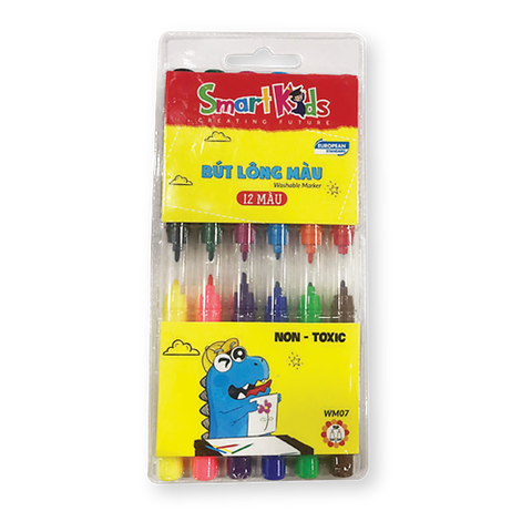 Vỉ 12 Bút Lông Màu Rửa Được - Smart Kids WM07