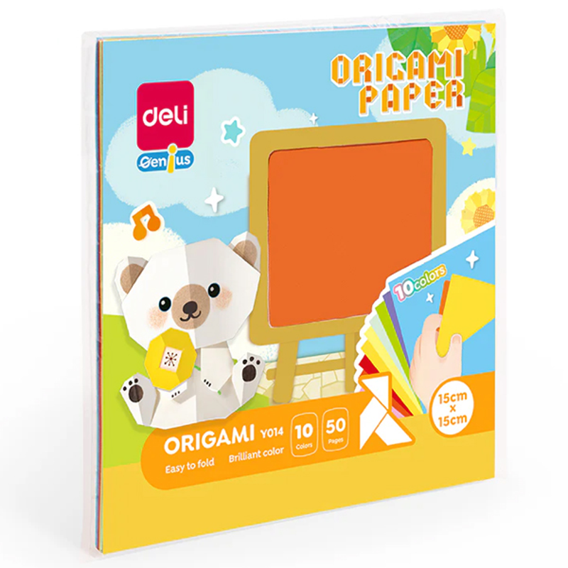 Deli - Giấy Gấp Thủ Công Origami 15*15cm Có 10 Màu Lẫn EY015 (100 Tờ/Xấp)