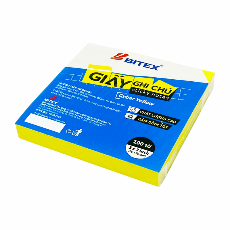 Bitex - Túi Giấy Ghi Chú 100 Tờ 3x3inch SN02 Màu Cyber Vàng