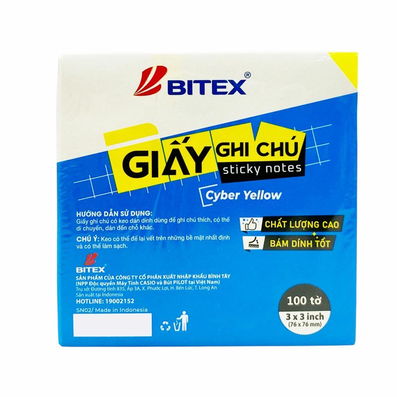 Bitex - Túi Giấy Ghi Chú 100 Tờ 3x3inch SN02 Màu Cyber Vàng