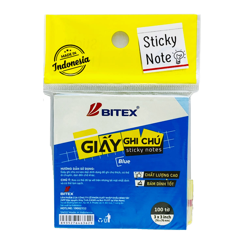 Bitex - Túi Giấy Ghi Chú 100 Tờ 3x3inch SN02 Màu Xanh Dương