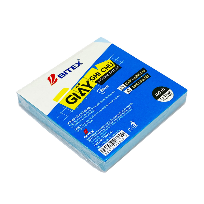 Bitex - Túi Giấy Ghi Chú 100 Tờ 3x3inch SN02 Màu Xanh Dương