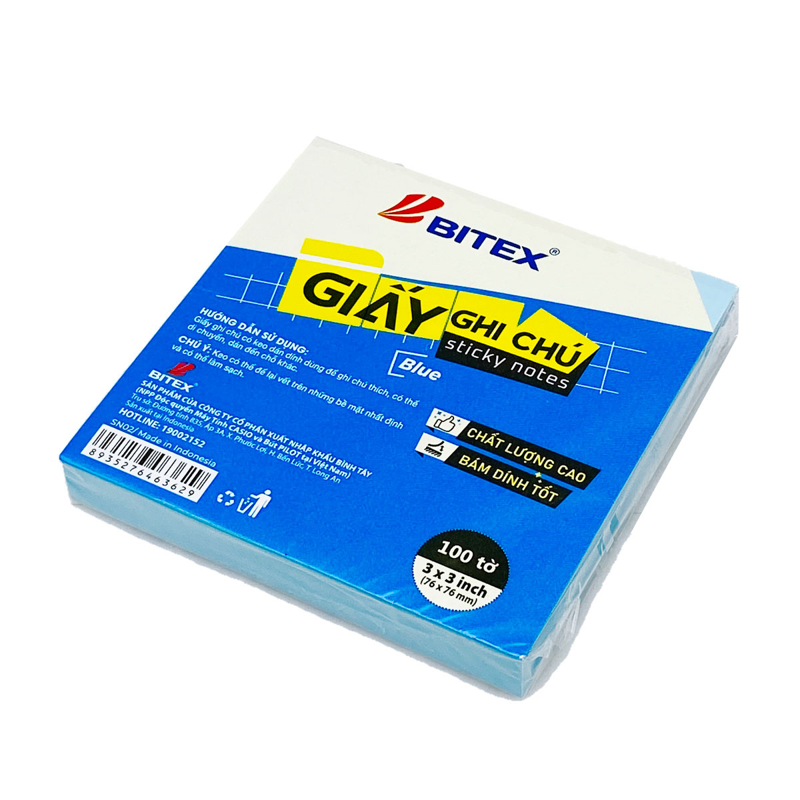 Bitex - Túi Giấy Ghi Chú 100 Tờ 3x3inch SN02 Màu Xanh Dương