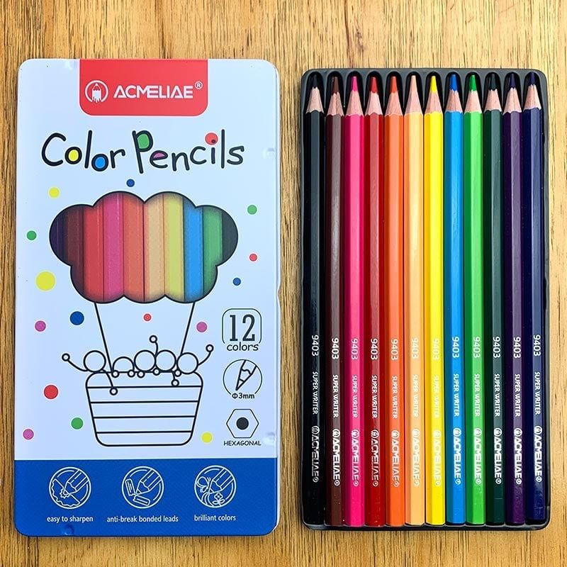 Viết Chì Màu Lục Giác Hộp Thiếc 12 Cây 9800-12 Acmeliae