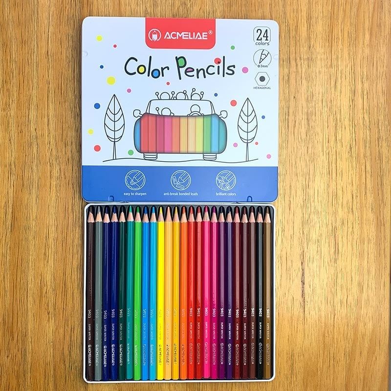 Viết Chì Màu Lục Giác Hộp Thiếc 24 Cây 9800-24 Acmeliae