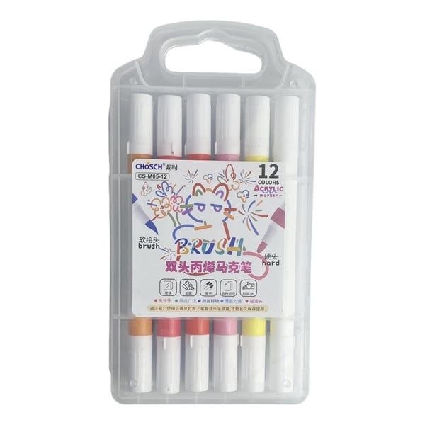 Hộp Bút Màu Vẽ Acrylic Marker Cao Cấp M05-12 Màu (2 Đầu)