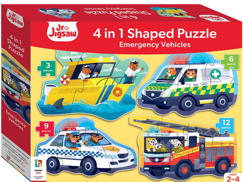 Junior Jigsaw Shaped 4 In 1: Emergency Vehicles
