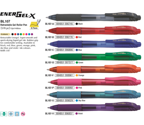 Pentel Energel - Bút Bi Gel  0.7MM - Mực Đen, Vỏ Xanh Dương BL107F_S