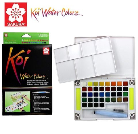 Màu Nước Koi Water Có Cọ Nước Dài Bộ 36 Màu XNCW-36N