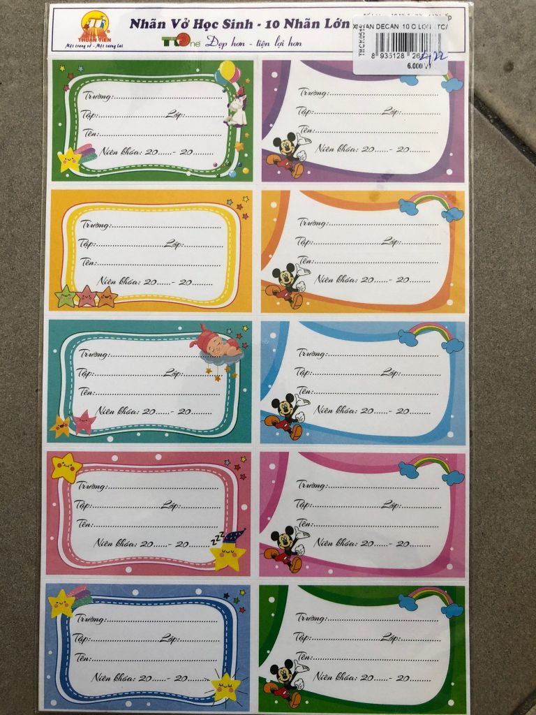 Nhãn Vở Học Sinh Decal - 10 Nhãn Lớn