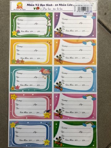 Nhãn Vở Học Sinh Decal - 10 Nhãn Lớn