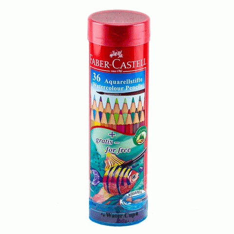 Chì Màu Nước Fish 115936-36 Màu Dài (Hộp Thiếc Tròn)