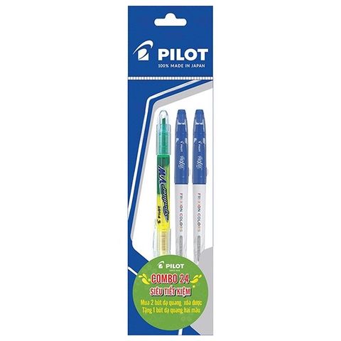 Combo 24: Mua 2 Bút Dạ Quang Xóa Được Frixion Colors Màu Xanh Dương + Tặng 1 Bút Dạ Quang 2 Màu Vàng - Xanh Lá