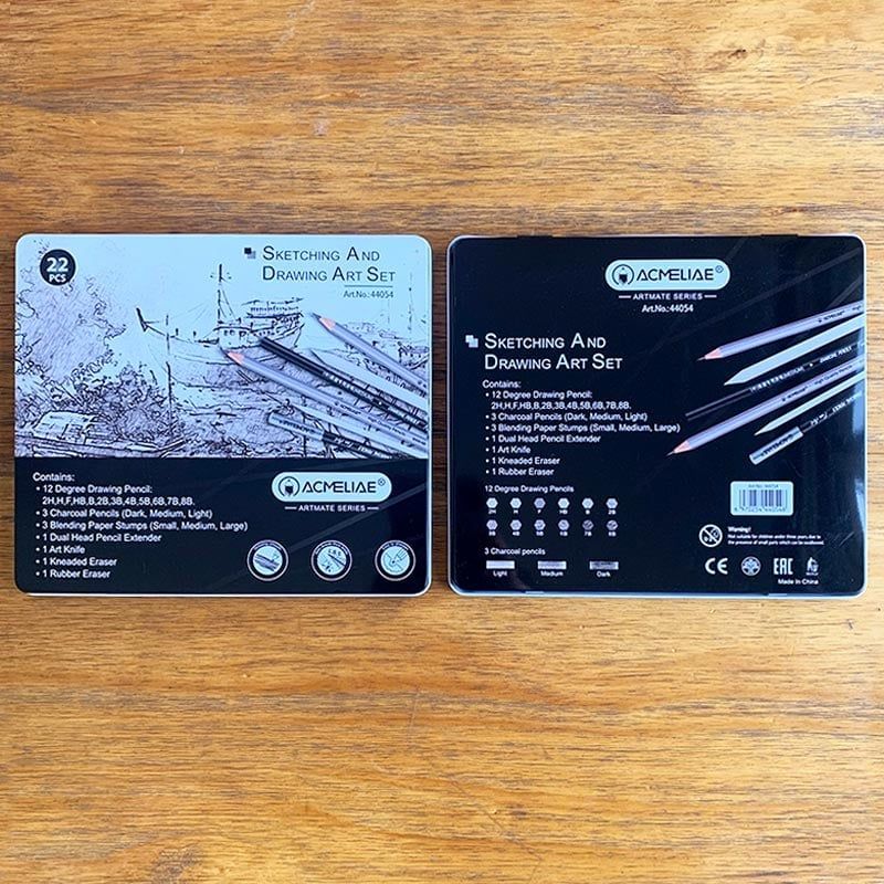 Bộ 12 Viết Chì Gỗ Mỹ Thuật + 3 Viết Chì Gỗ Ruột Than + 3 Cây Di Chì + Dao Mỹ Thuật + 2 Gôm Hộp Thiếc 44054 Acmeliae