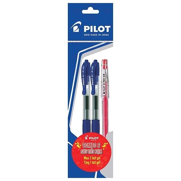 Combo 06: Mua 2 Bút Gel G-2 Mực Xanh + Tặng 1 Bút Gel G-Tec Mực Đỏ