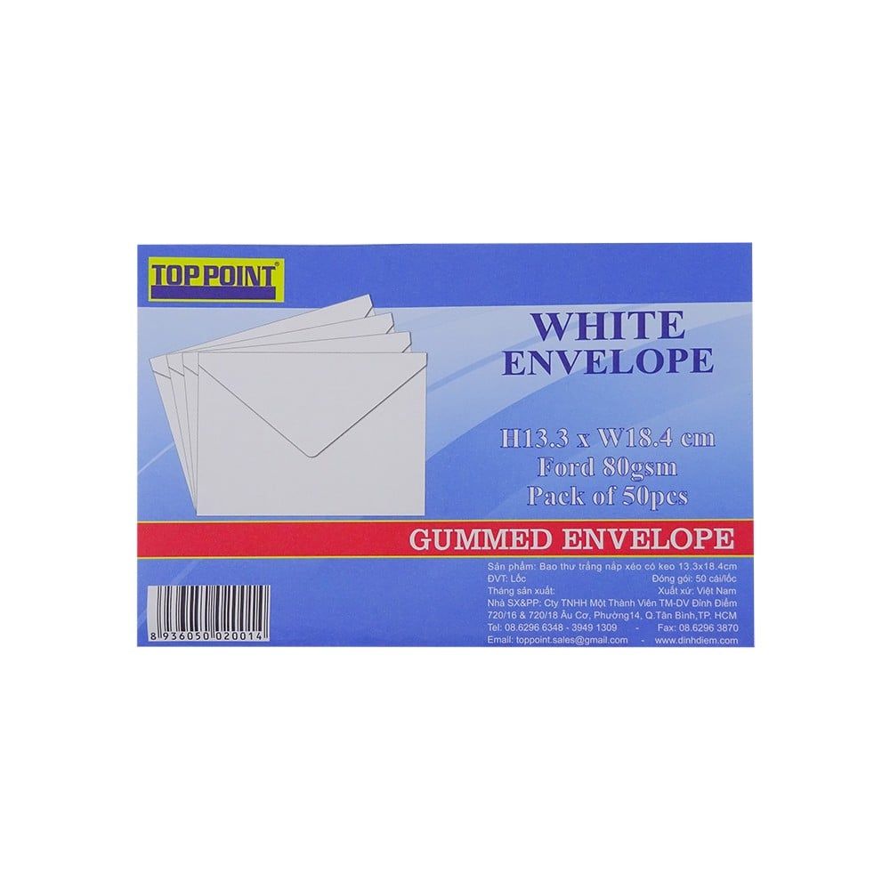 Bao Thư Trắng Nắp Xéo Có Keo 13.3X18.4cm ( 50cai/lốc)