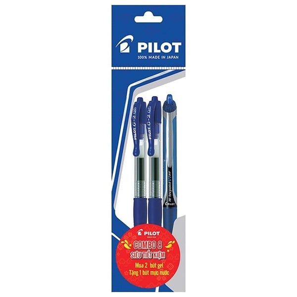 Combo 08: Mua 2 Bút Gel G-2 Mực Xanh + Tặng  1 Bút Mực Nước V Ball RT Mực Xanh