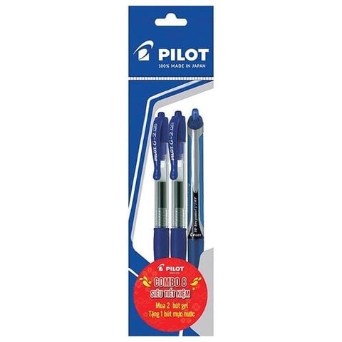 Combo 08: Mua 2 Bút Gel G-2 Mực Xanh + Tặng  1 Bút Mực Nước V Ball RT Mực Xanh