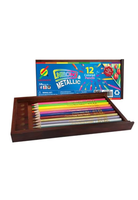 Hộp Gỗ 12 Cây Chì METALIC-NEON CP-12MN