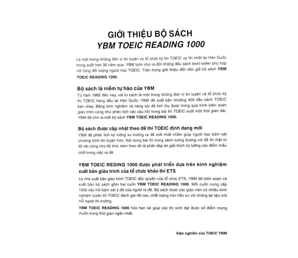 YBM TOEIC Reading 1000 - Tập 1 (Tái bản năm 2023)
