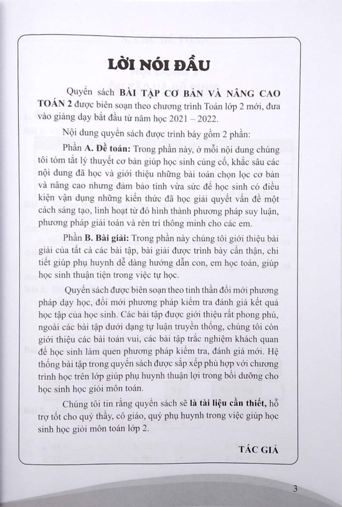 BÀI TẬP CƠ BẢN VÀ NÂNG CAO TOÁN 2 (CHƯƠNG TRÌNH MỚI)