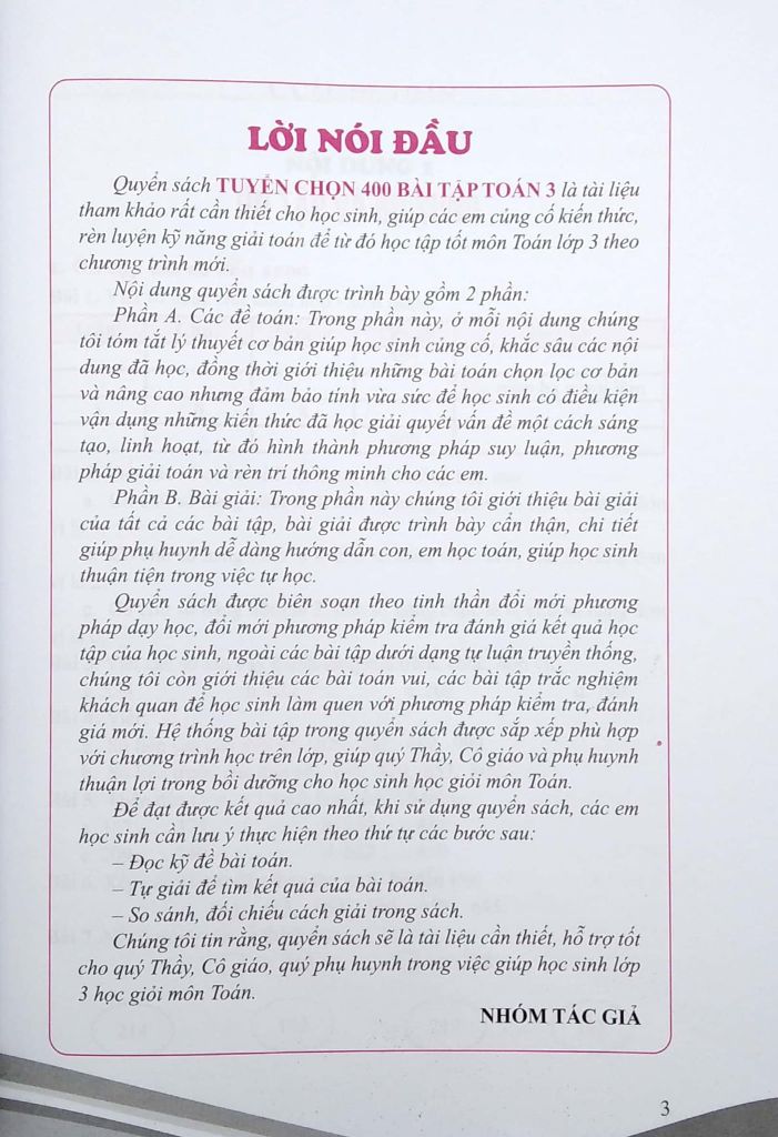TUYEN CHON 400 BAI TAP TOAN 3 (CTM- DUNG CHUNG CHO 3 BO SACH)