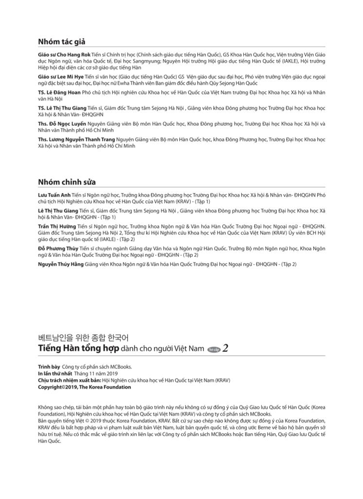 TIẾNG HÀN TỔNG HỢP DÀNH CHO NGƯỜI VIỆT NAM SƠ CẤP 2 - 1 MÀU (TB 2025)