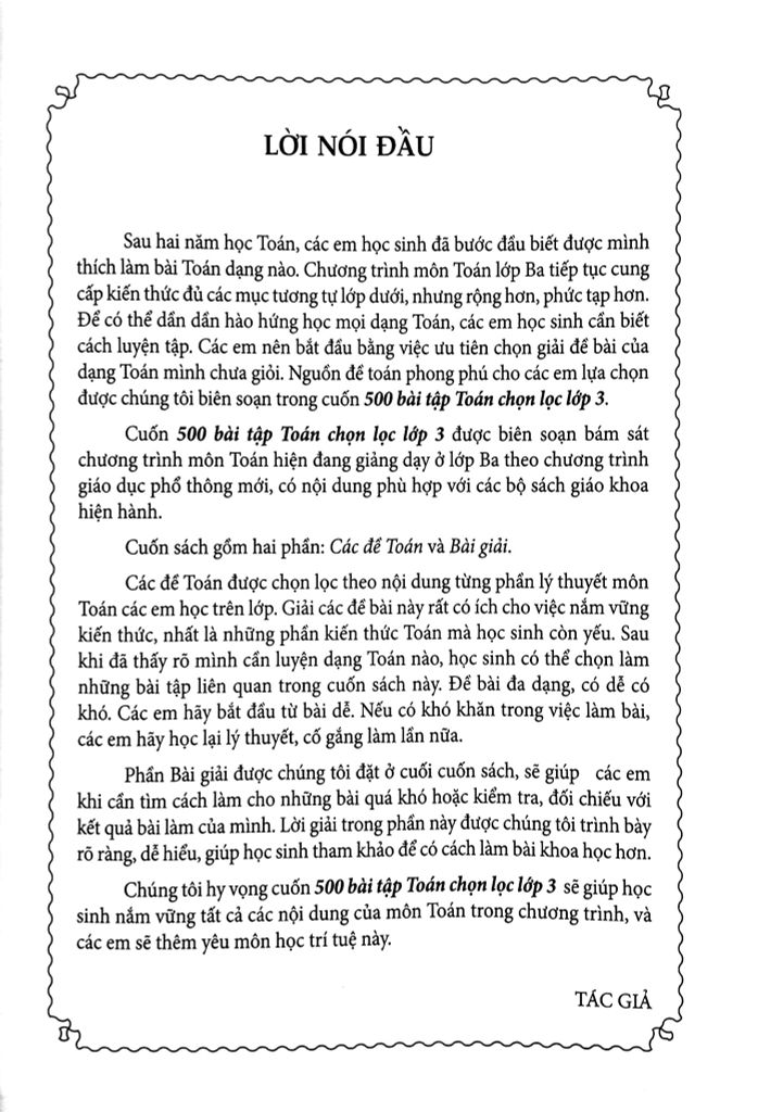 500 BÀI TOÁN CHỌN LỌC LỚP 3 (DÙNG CHUNG CÁC BỘ SGK HIỆN HÀNH)