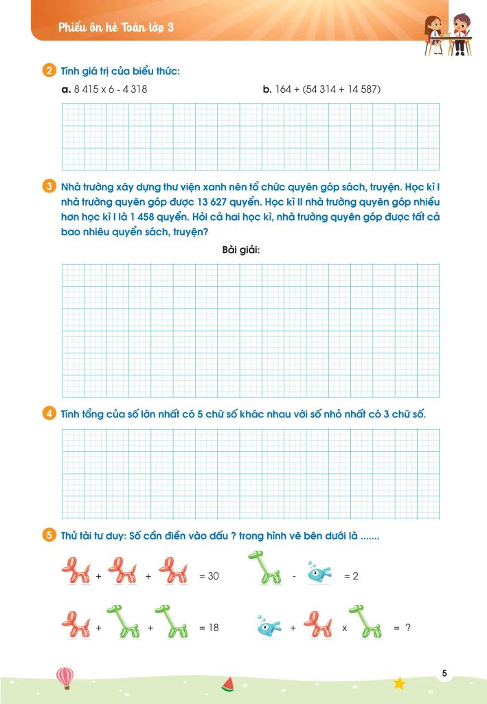 PHIẾU ÔN HÈ TOÁN LỚP 3