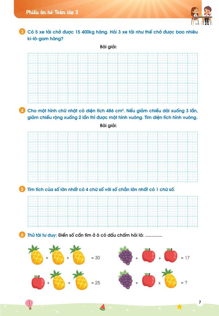 PHIẾU ÔN HÈ TOÁN LỚP 3