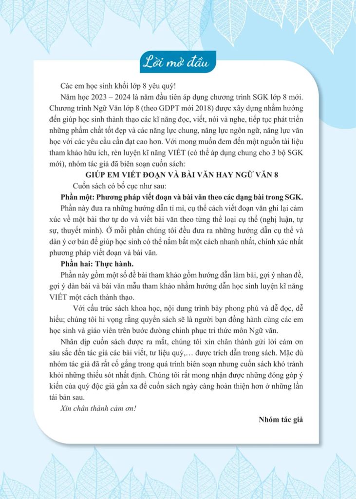 GIÚP EM VIẾT ĐOẠN VÀ BÀI VĂN HAY NGỮ VĂN 8