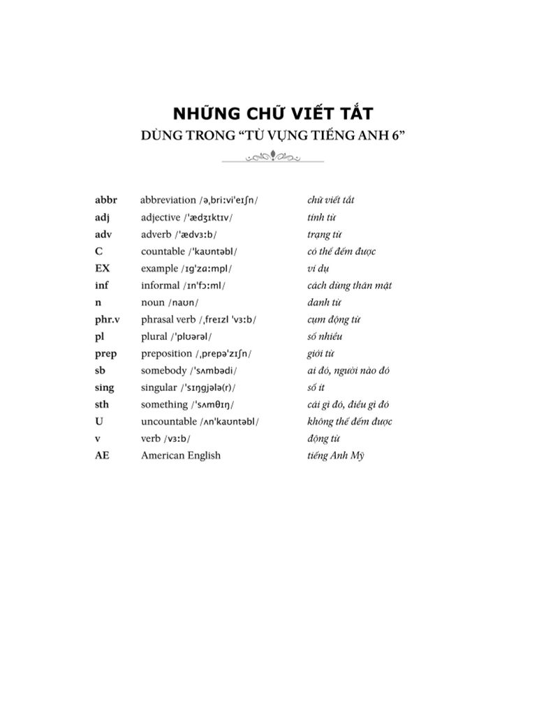 TỪ VỰNG TIẾNG ANH 6 ( CTM- DUNG CHUNG 3 BỘ)