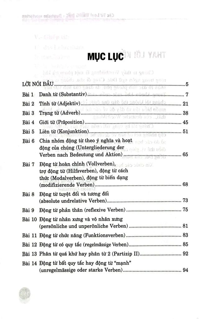 CÁC TỪ LOẠI TIẾNG ĐỨC