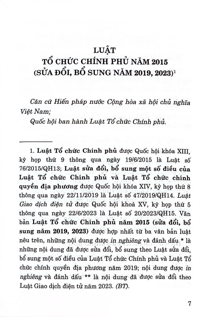 LUẬT TỔ CHỨC CHÍNH PHỦ NĂM 2015 (SĐ. BS NĂM 2019, 2023)