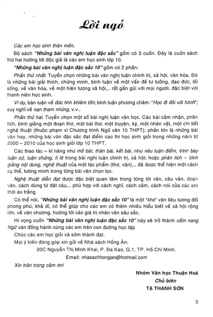 NHỮNG BÀI VĂN NGHỊ LUẬN ĐẶC SẮC 10