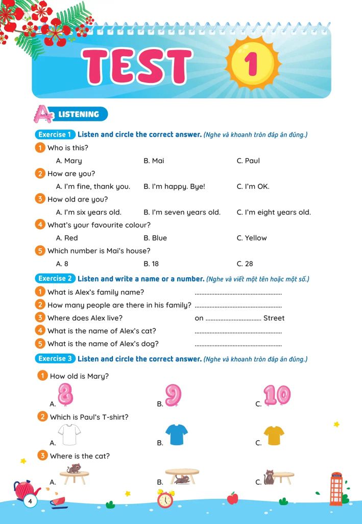 PHIẾU ÔN HÈ TIẾNG ANH LỚP 3