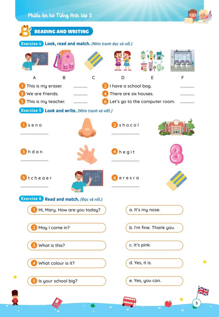 PHIẾU ÔN HÈ TIẾNG ANH LỚP 3