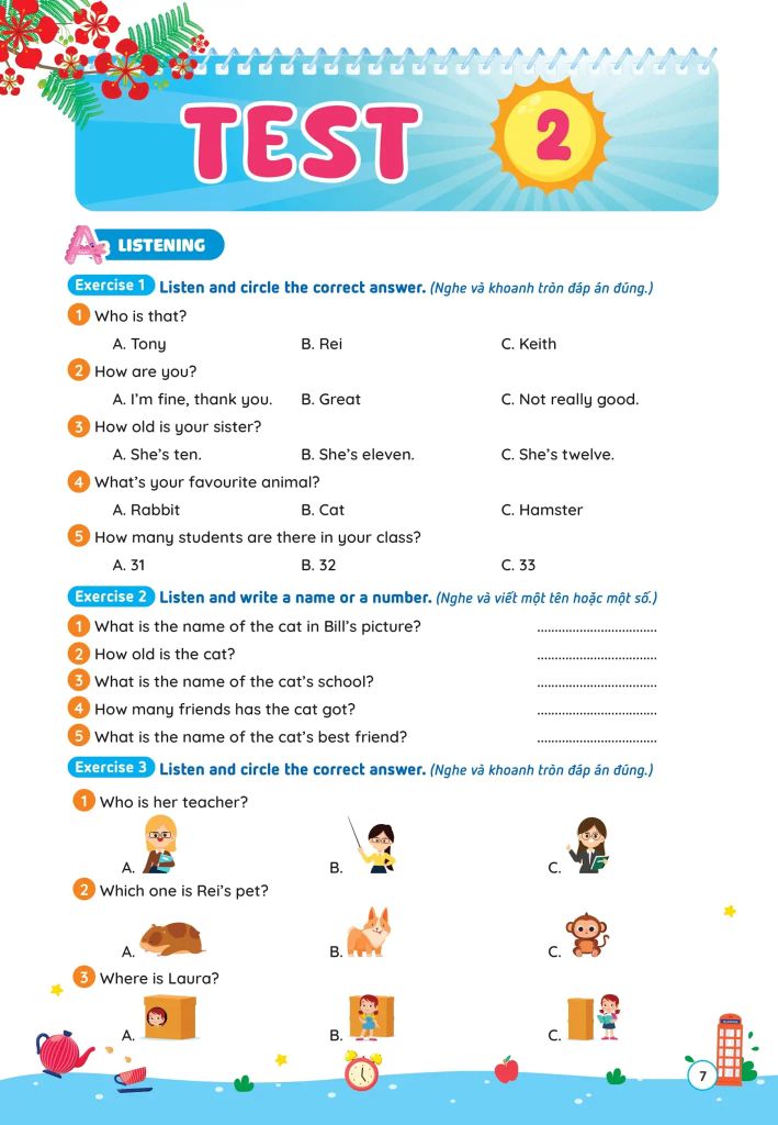 PHIẾU ÔN HÈ TIẾNG ANH LỚP 3