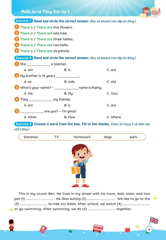 PHIẾU ÔN HÈ TIẾNG ANH LỚP 3