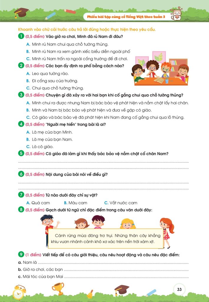 PHIẾU BÀI TẬP CỦNG CỐ TIẾNG VIỆT THEO TUẦN LỚP 3