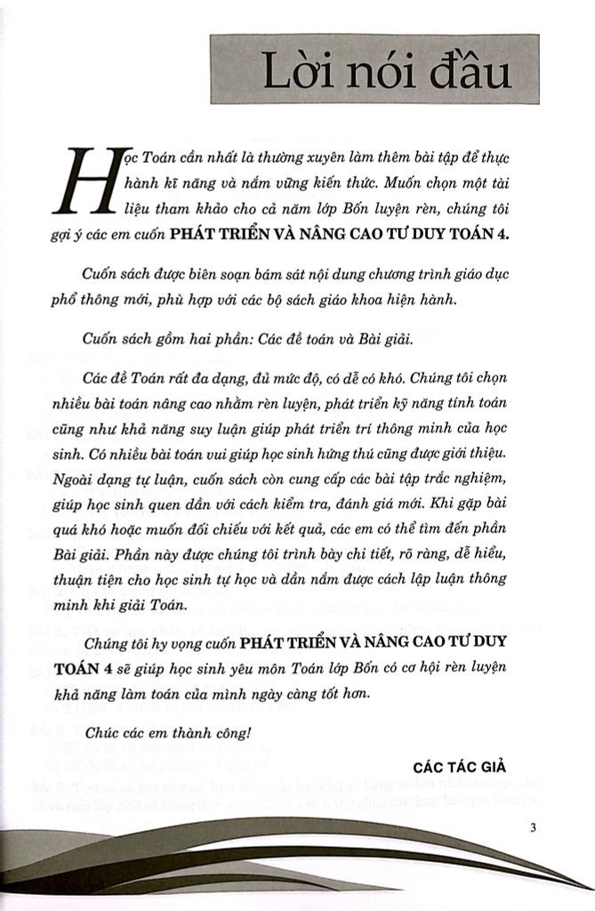 PHÁT TRIỂN VÀ NÂNG CAO TƯ DUY TOÁN 4 (BS THEO CHƯƠNG TRÌNH GIÁO DỤC MỚI)