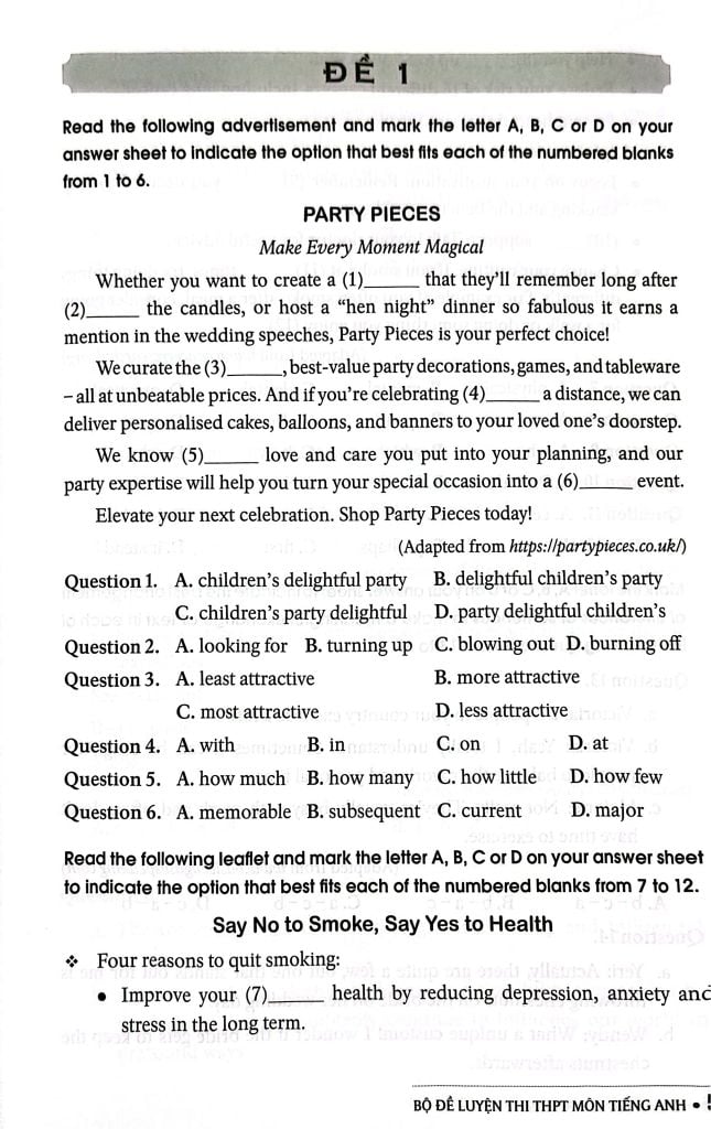 BỘ ĐỀ LUYỆN THI THPT MÔN TIẾNG ANH