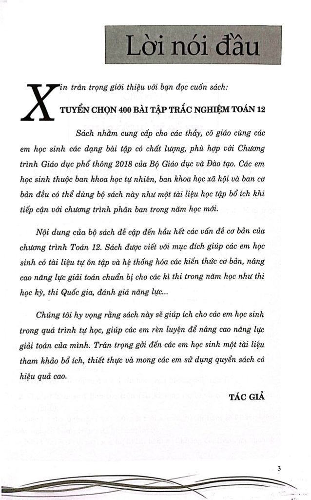 TUYỂN CHỌN 400 BÀI TẬP TOÁN 12 (HÌNH HỌC - GIẢI TÍCH)