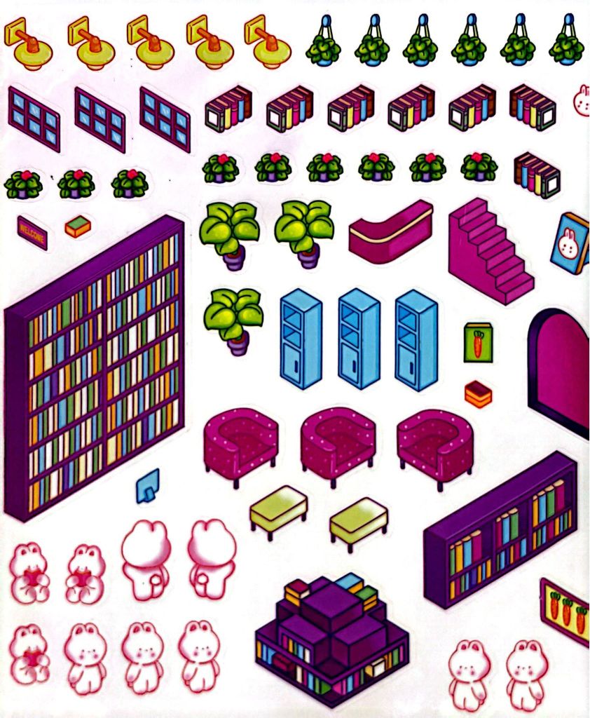 BÓC DÁN 3D-THƯ VIỆN THỎ TRẮNG (MÓC TREO)